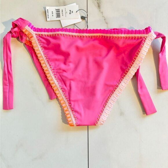 NWT Anthropologie pilyq platinum crochet trim pink tie bikini bottom - Picture 2 of 4